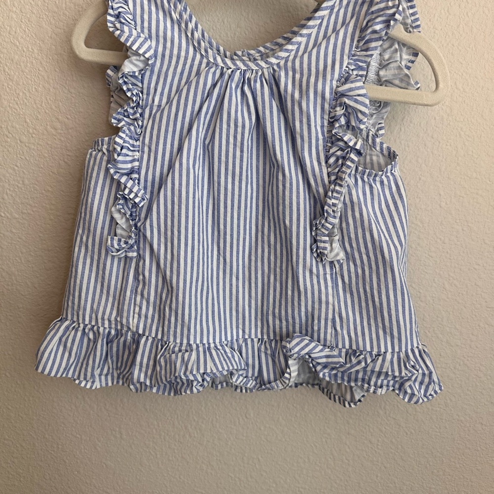 Zara Blue and White Striped Ruffle Blouse
